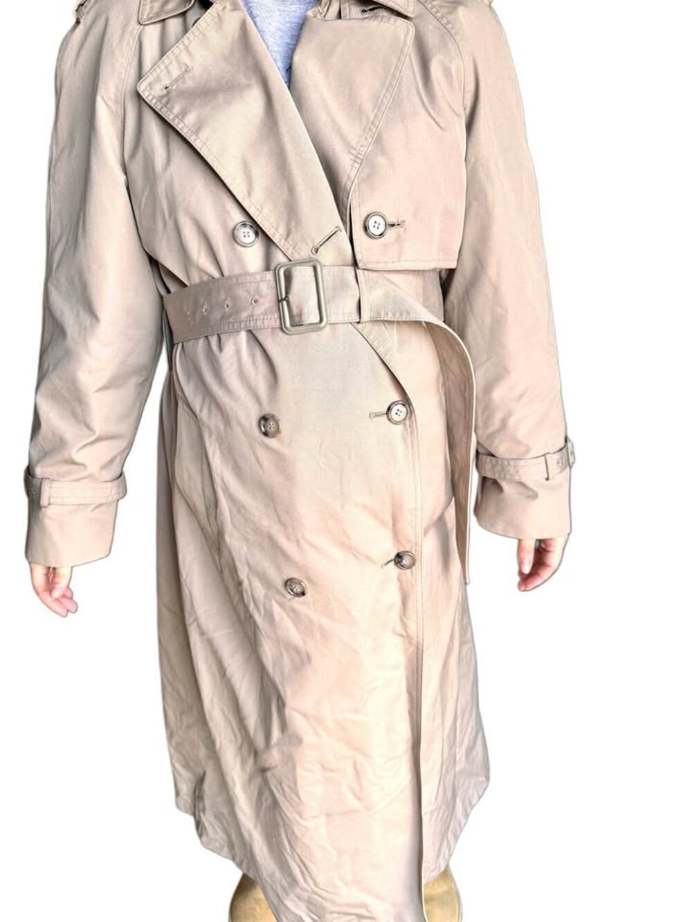 London Towne Women’s Trench Coat Size 12 Reg Beige Belted Double Breasted Lining